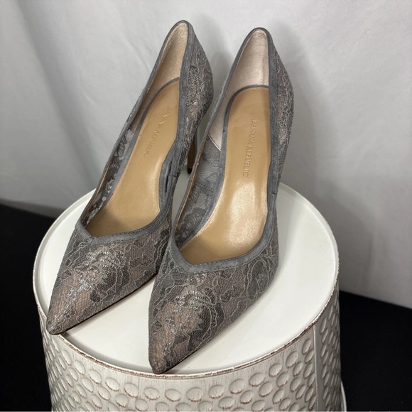 Banana Republic Gray Lace Madison Heels Stilettos Holiday Dress Shoes Size 6 - Picture 14 of 16